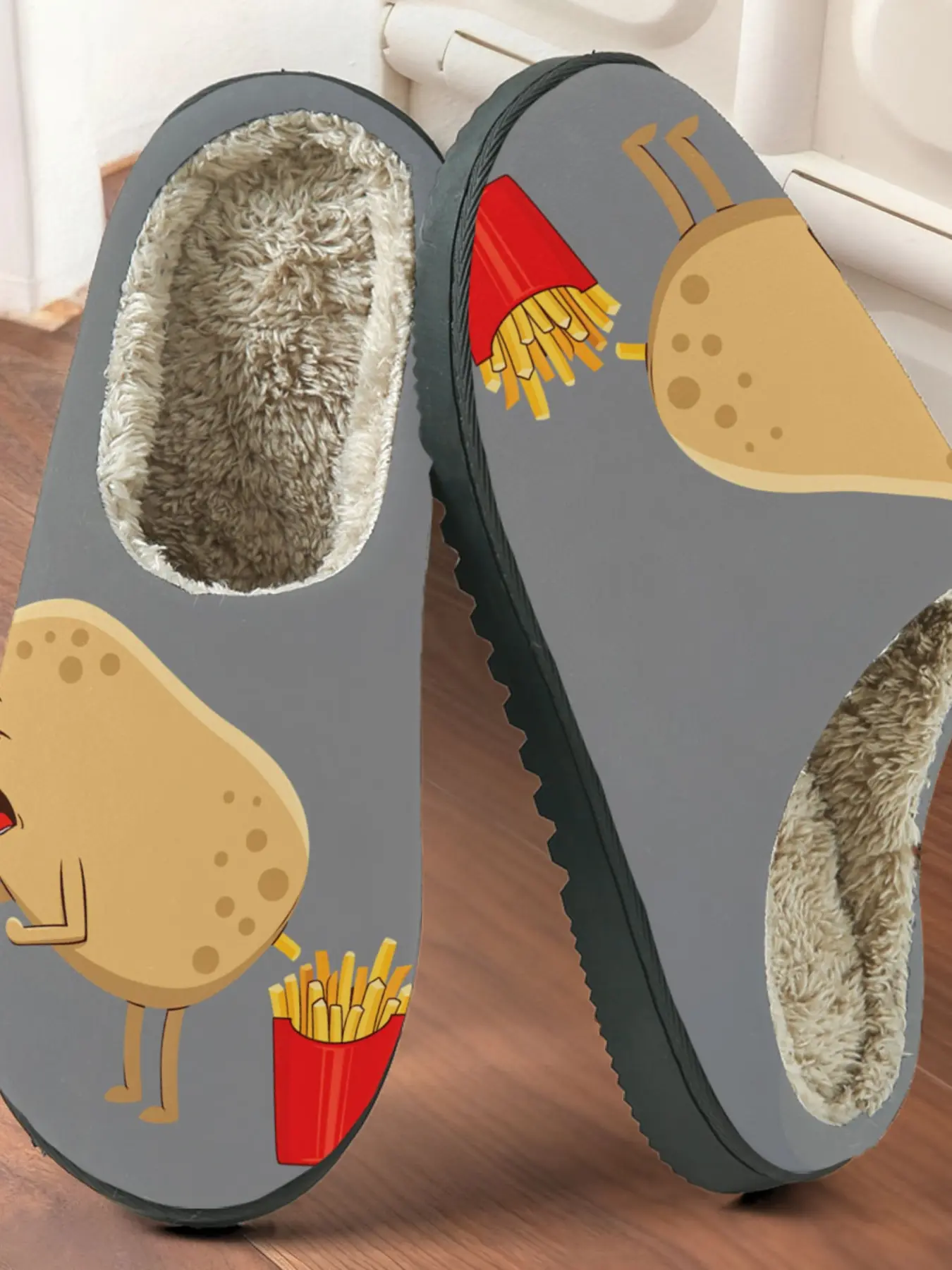 Funny Potato Chip Cotton Slippers, Fun Food Style, Plush Lined Anti-Slip Thick Sole, Home Comfort Warm Shoes for Fall & Winter