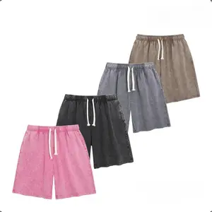 ACTCITY Unisex Acid Washed Sweat Shorts 260G Cotton Athletic Elastic Waist Drawstring Gym Workout Jogger Pants with Pockets Premium Comfort Softness Functional Adjustable Design