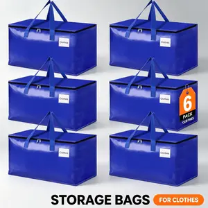 Large Moving Bags, 6 Pack Blue Heavy Duty Totes For Storagewith Visible Labels , Wrap Around Handles, Storage Bags for Space Saving, Change of seasons Alternative to Moving Boxes,Back to school season gifts