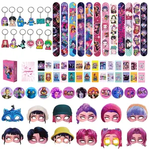 Korean cartoon girl group birthday party gift set with five items: 12 bracelets, 12 keychains, 12 badges, 12 funny masks, 55 game cards, each person has their own exclusive gift. The best choice for birthday parties or gatherings