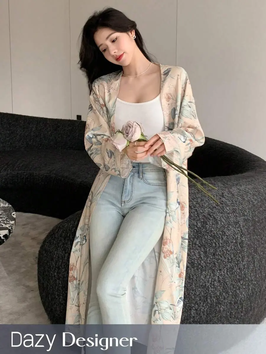 Designer Loose Fit Full Floral Print Women Regular Long Sleeve Coat Summer Women Jacket,Fall Women Clothes Easter