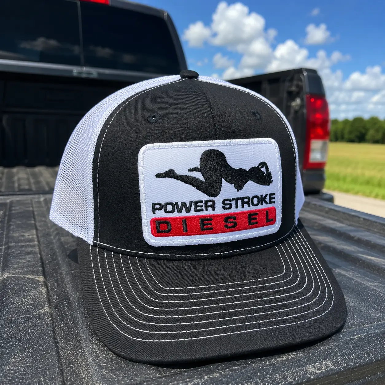 Power Stroke Diesel Trucker Hat, Black Mesh Snapback Cap, Embroidered Diesel Patch Hat, Truck Enthusiast Cap, Gift for Ford Diesel Owners