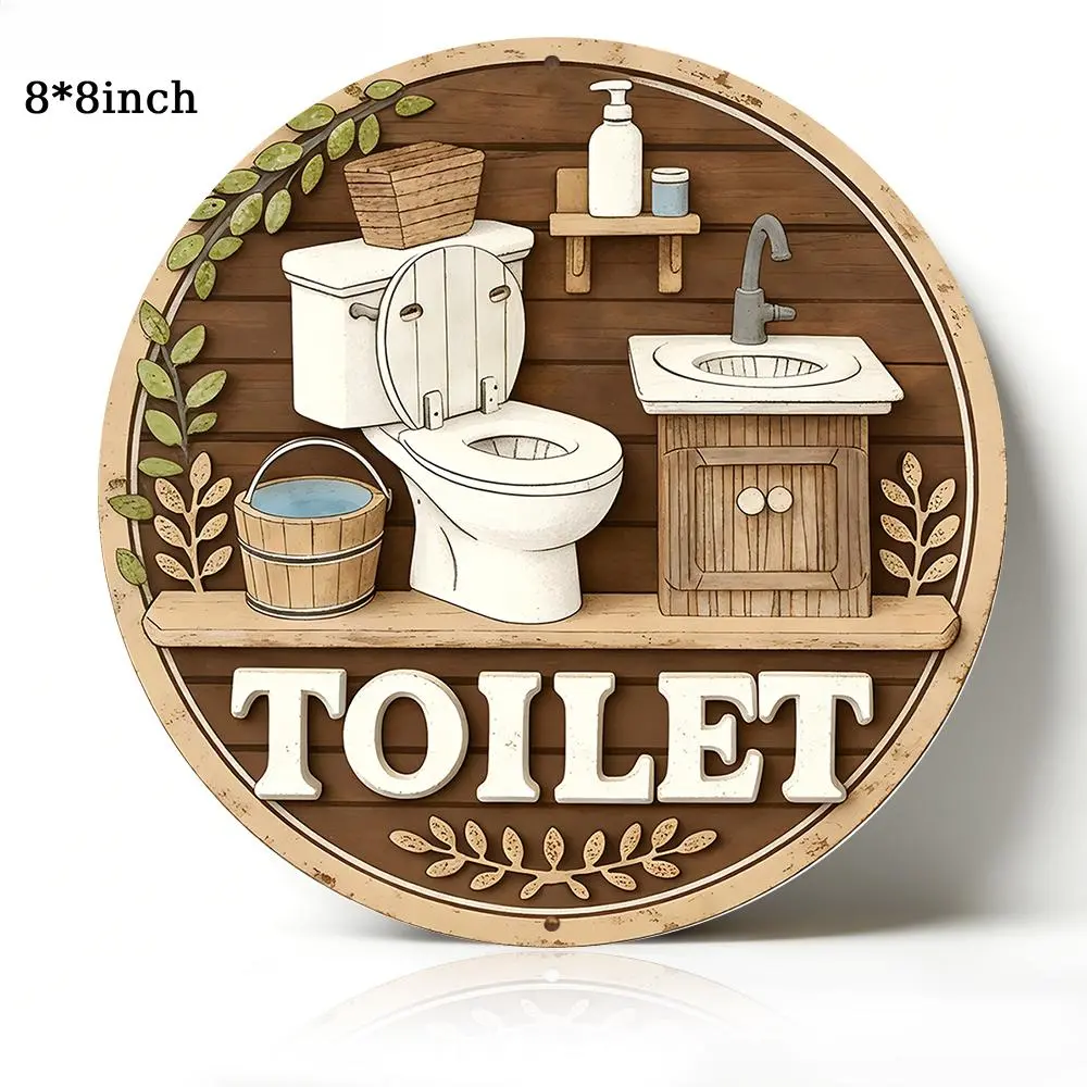 "Rustic Bathroom Toilet" Round Aluminum Sign, 8×8 Inch Distressed Vintage Style, Waterproof & Rust-Free, Farmhouse Restroom Wall Decor, Perfect for Cottage & Home Toilet, Ideal Gift for Bathroom Decor Enthusiasts home decor wall arteasy mount,metal,