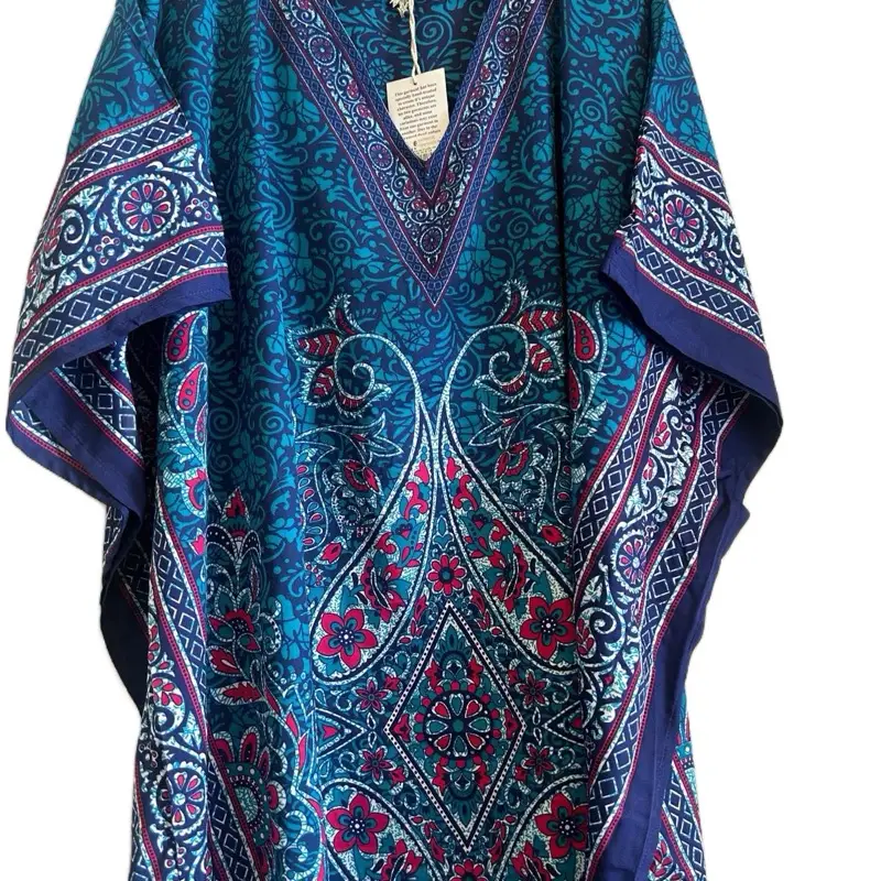 Plus Size Kaftan Dress for Women - Casual Summer Dress with V-Neckline and Embroidered Design