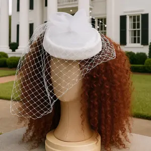 Blushing Vintage White Pillbox Bridal Hat