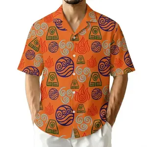 Hot Summer 2026 Elemental Symbol Hawaiian Shirt, Orange Fantasy Power Pattern Summer Button Up Shirt