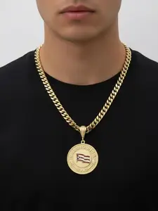 Gold Puerto Rico Flag Pendant Necklace 14K Gold Plated 43mm Pendant 10mm Cuban Chain Hypoallergenic Lifetime Replacement Guarantee