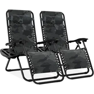 Best Choice Products Set of 2 Zero Gravity Lounge Chair Recliners for Patio, Pool w/ Cup Holder Tray