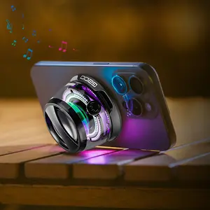 Magnetic Mini Bluetooth Speaker, G200 5W mini Speakers Wireless with Bluetooth 5.3, RGB Light, Game Mode, 7H Playtime, Portable Phone Stand for iPhone, Travel, Golf Cart - Black/Purple