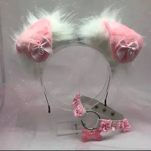 Pretty pink kawaii ear matching necklace ears headband  halloween costume