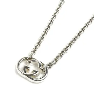 Pre-owned GUCCI Sterling Silver 925 (Ag925) Small Leather Goods GG Britt Interlocking G 925 Silver Necklace