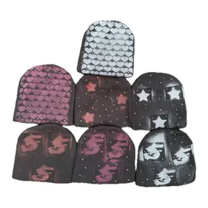 Fivestarss Rhinestone Beanies - Black with Assorted Designs and Sparkling Rhinestones for Stylish Warmth