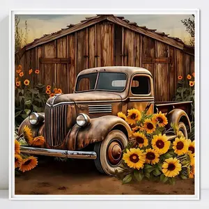 Retro Pickup Truck Pattern DIY Diamond Arts Colorful Painting Kit without Frame, DIY 5D Diamond Arts Colorful Painting Kit, Wall Art Decor for Home Living Room Bedroom