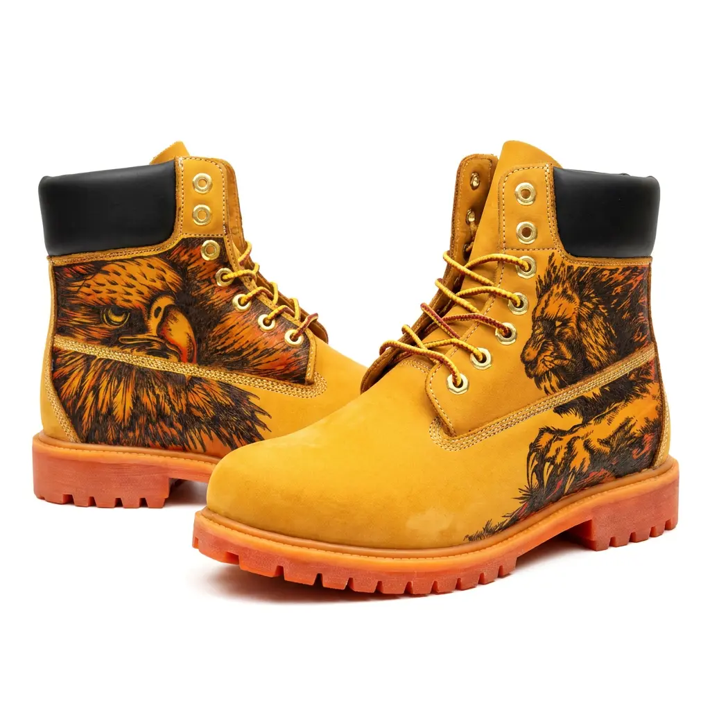 American-style work boots with thick soles, handcrafted burn-embroidery process, colorfast and won’t fade, customizable. Non-slip, wear-resistant hiking boots; retro motorcycle boots; men fashionable high-top boots; street-style denim boots