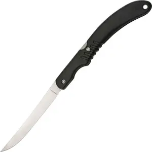 Rite Edge - Folding Fillet -7 1/4" closed lockback. Stainless flexible fillet blade. Black composition handle with a grooved grip. Lanyard hole.