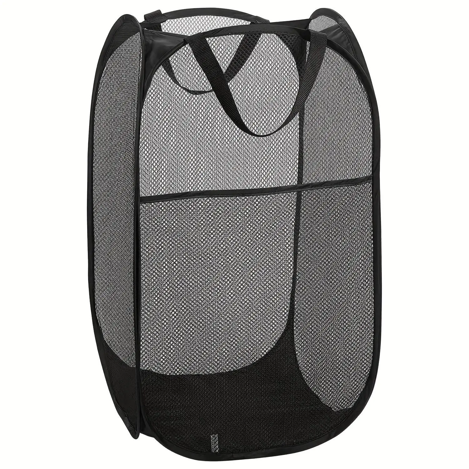 Mesh Pop Up Laundry Hamper, 1 Count Collapsible Laundry Basket with Portable Handles, Folding Clothes Hampers with Side Pocket for Home, College Dorm