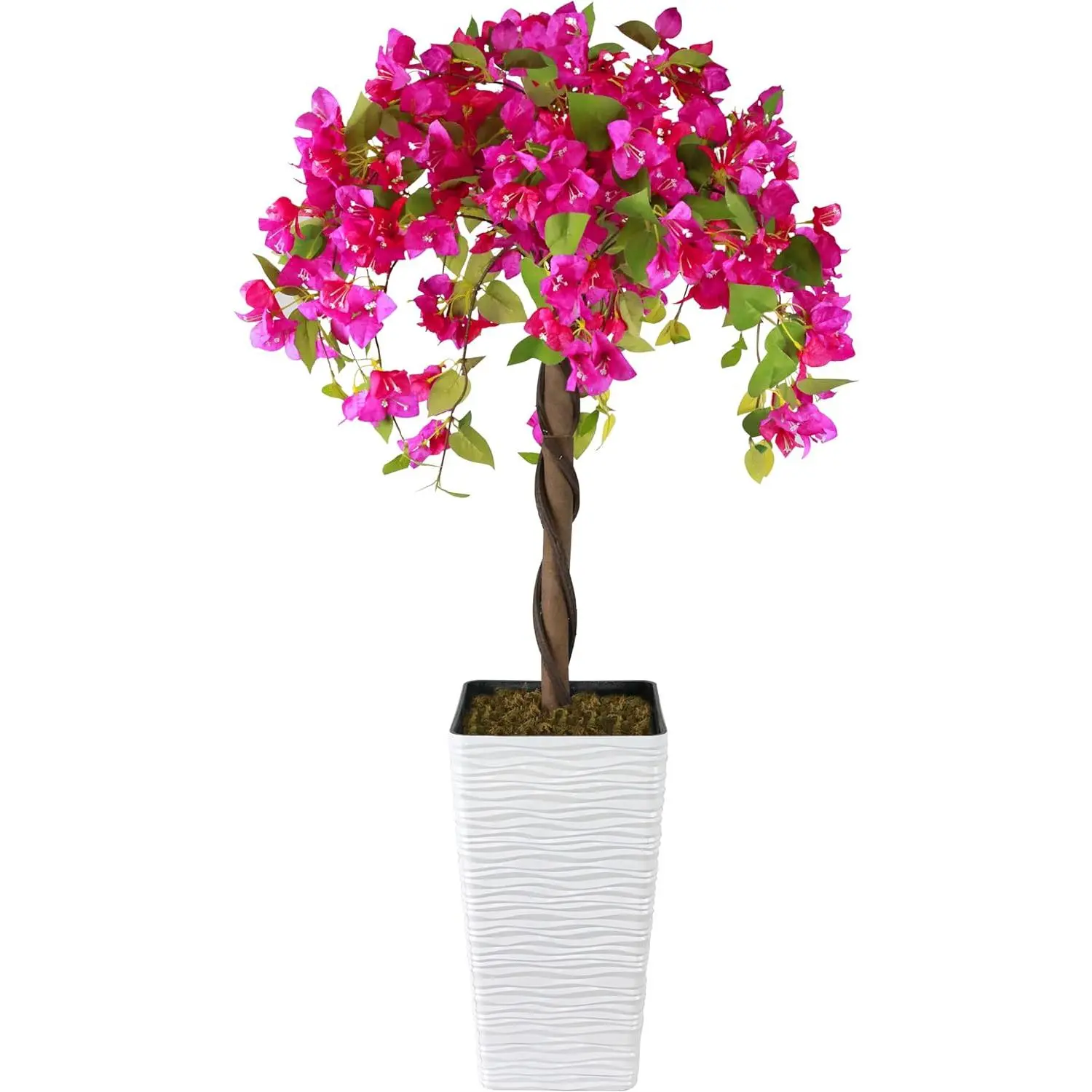 4FT Artificial Bougainvillea Tree, Waterproof Fabric Fake Floral Topiary Plant with White Planter Pack, Decorative House Plants Decor for Home Porch Indoor Outdoor (Mother's Day Gift Option) Decoration