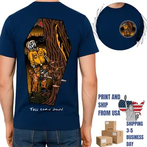 Tree Comin’ Down Wildland Firefighter Skull With Chainsaw T-Shirt, 2 Sides, dark wildland fire art, oversized t-shirt for men, tactical streetwear style, gift for first responders