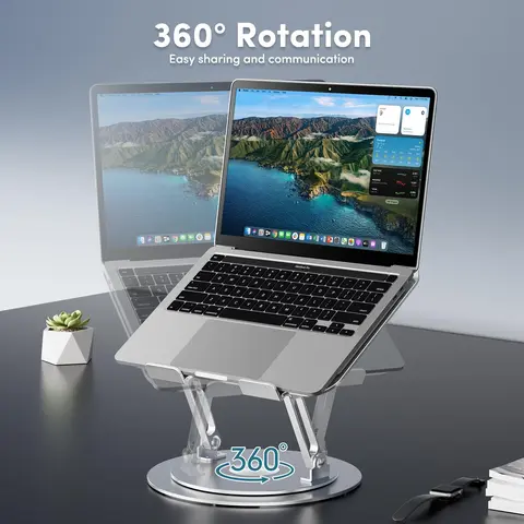 Gray 2-in-1 Folding Adjustable Aluminum Laptop Stand & Tray - 360 Rotation, Controllable Angle, Multifunctional Hub for Gaming Laptops & Mobile Devices, 2-In-1 Folding Laptop Stands & Trays, 360 Rotation Laptop Stands & Trays