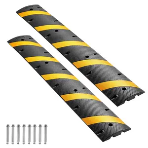 VEVOR 6FT Rubber Speed Bump, 2 Pack, 2 Channel Heavy Duty Traffic Speed Hump, 22000 lbs/Axle Load Capacity, 72 in Cable Protector Ramp with Expansion Screws, for Asphalt Concrete Gravel Driveway Road