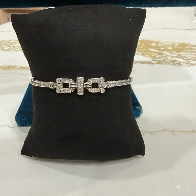 Women's Casual Open Cuff Jewelry, Refined Channel Set Design with Sparkling Laboratory Created Stones and a Glitter Finish, Stainless Steel, Bangle, Bracelet, Rhinestone Glow, Bling Effect, Designed For Her, Diamond Pattern, Open Cuff Bangle