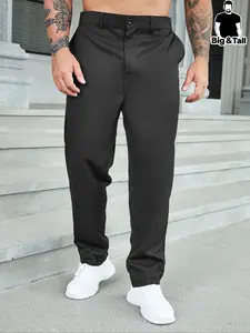 Plus Size Solid Button Pocket Suit Pants, Regular Fit Casual Comfy Trousers for Work Office Business Daily Wear, Casual Fashion Trousers, Men's Plus Size Bottoms for All Seasons, Casual Fitted Trousers