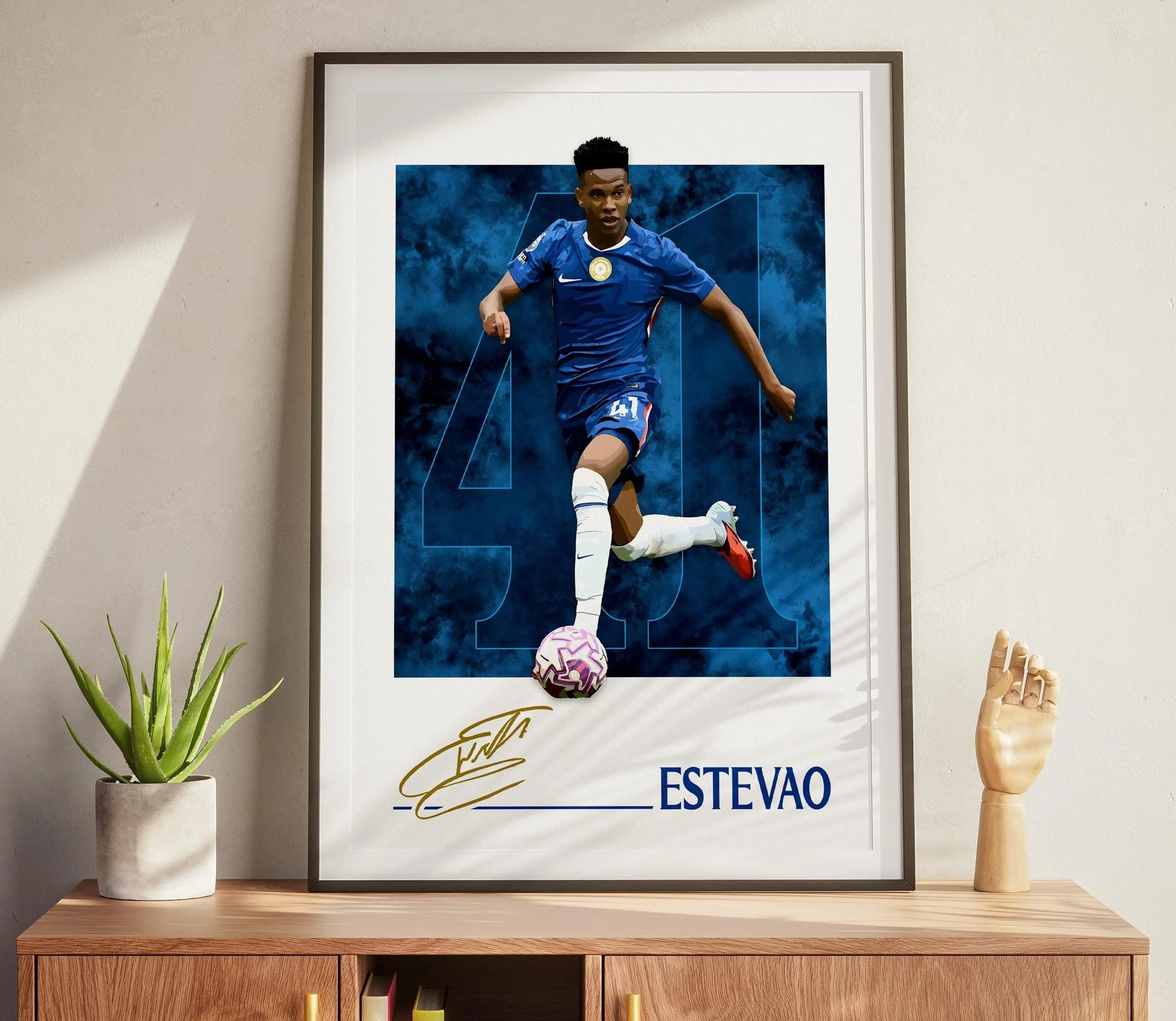 [Unframe] Estevao London Blue Football Poster, Modern Soccer Art Print, Rising Football Star Wall Decor, Gift for Football Fans