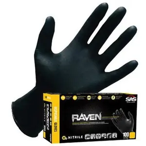 SAS® Raven® 66518 Extra Strength Disposable Gloves, Large, Nitrile, Black