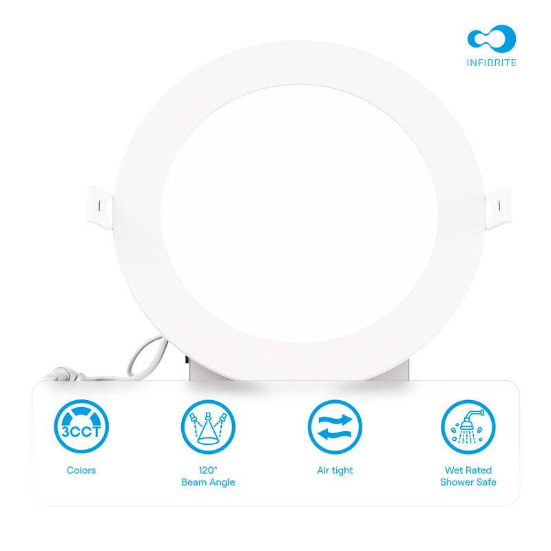 Infibrite 6 Inch 3CCT Selectable 12W 1050LM Thin LED Ceiling Light Kit, Dimmable, Wet Rated (6 Pack)