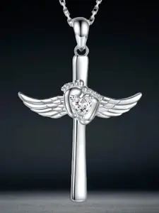 Angel Wings & Baby Footprint Design Pendant Necklace, Cross Necklace, Elegant Women's Stackable Necklace, Birthday Anniversary Gift