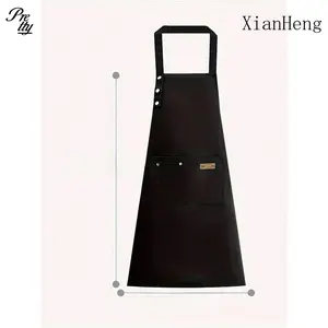 1pc Kitchen Apron for Women Men Waterproof Oilproof Cartoon Print Fashion Cooking Bib Aprons with 2 Pockets Breathable Comfortable Workwear for Home Cooking Baking Cleaning Black Beige