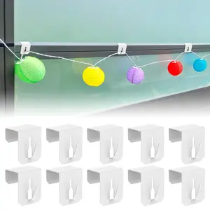 10Pcs Window Hooks for Decoration Metal Wall Hangers No Drilling White Door Hooks for Hanging Fairy Lights Christmas Star