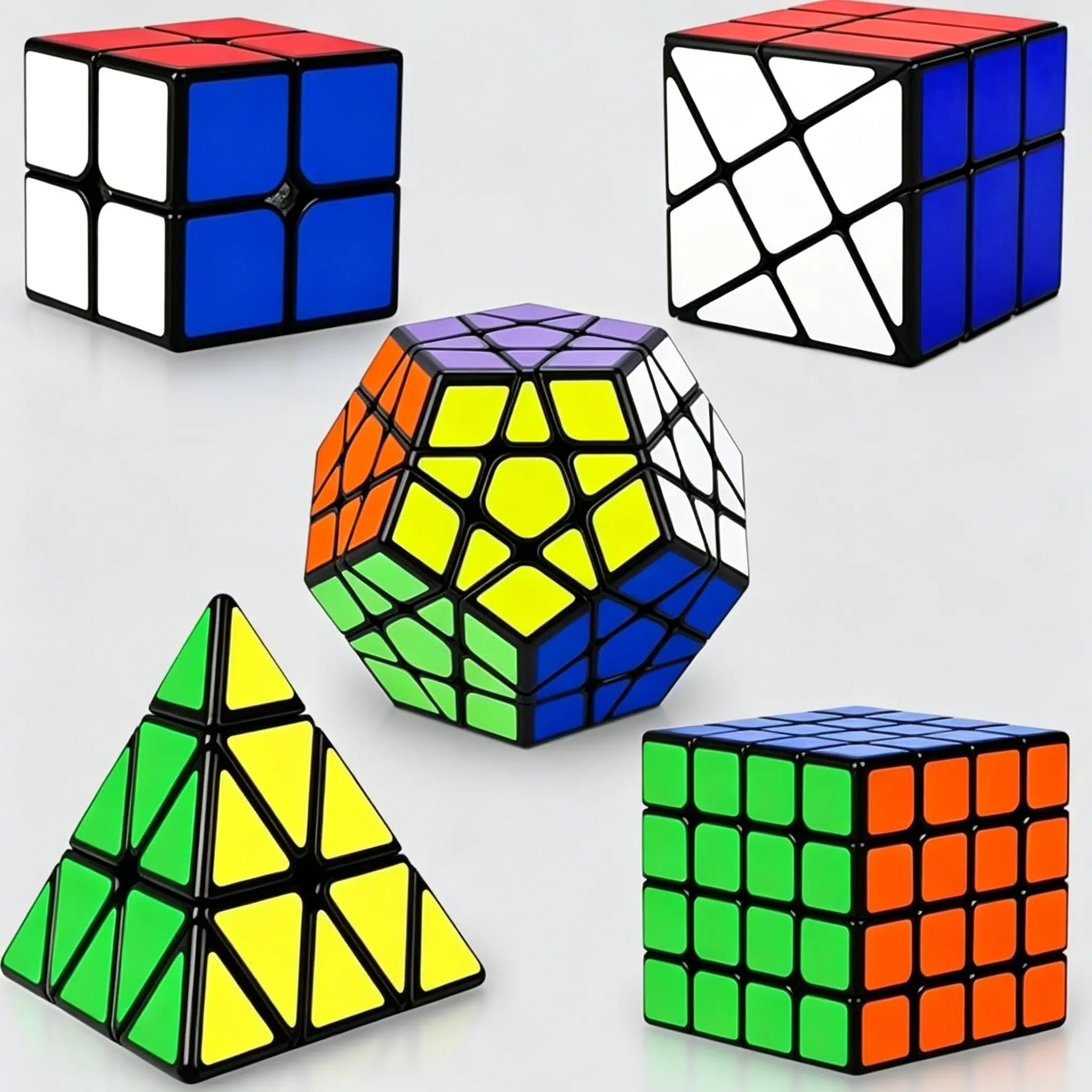 Smooth-Turning 5-Pack Speedcube Set - Brain Teaser Fidget Toys (2x2, 3x3, 4x4, Pyraminx Pyramid, Megaminx, Windmill) - Ideal Gift for Kids & Adults - Toys & Hobbies Assembly Disentanglement Puzzles
