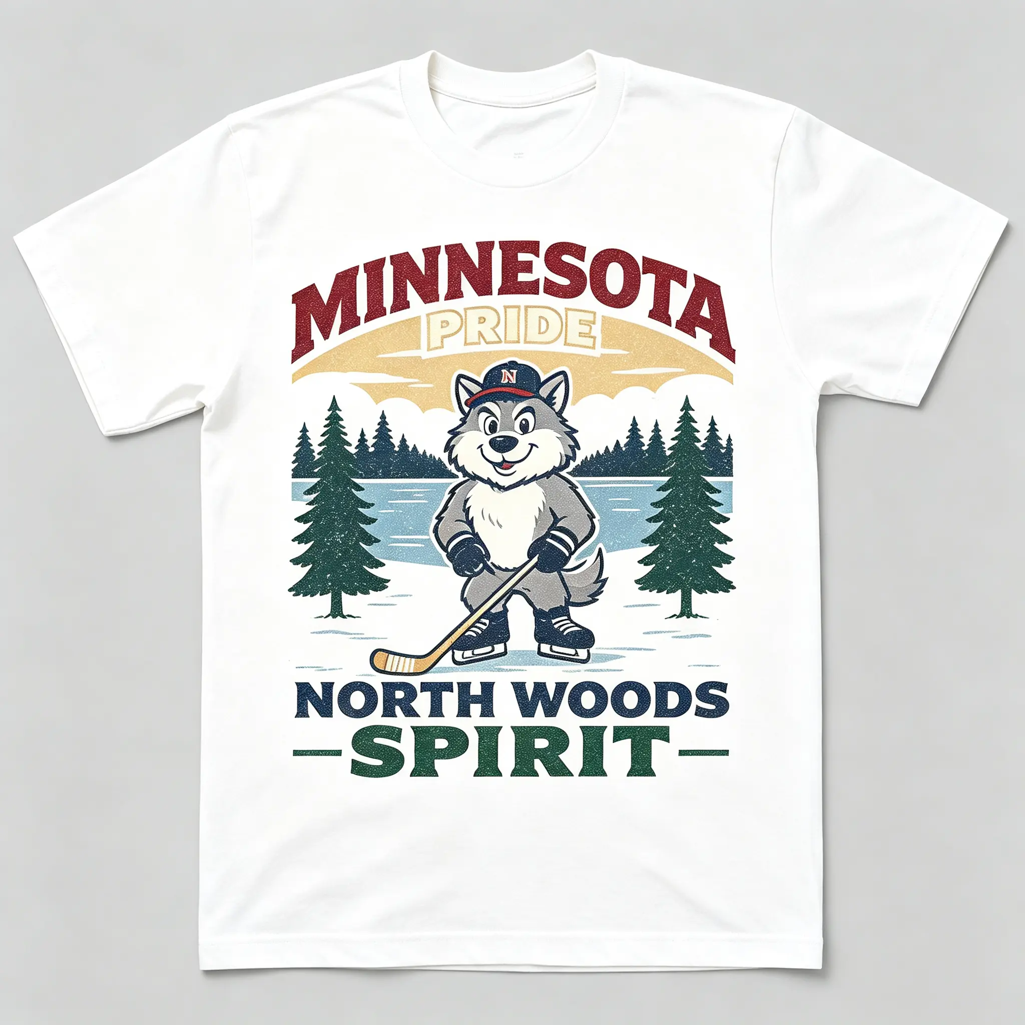 Minnesota Pride North Woods Spirit Wolf Hockey Mascot Graphic Tee Soft Cotton Breathable Comfortable Relaxed Fit for Minnesota Fans Sports Lovers Daily Casual Wear Unisex's T-Shirt
