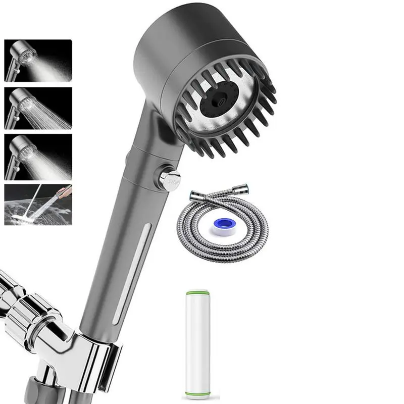 Filtered Handheld Shower Head - Pressure Boosted Nozzle Wand, Multiple Modes, Power Wash, ON/OFF Switch, 1.5m Hose, Bathroom Gadget for Pet Bathing, Handheld Shower Wand, Pressure Boosted Shower