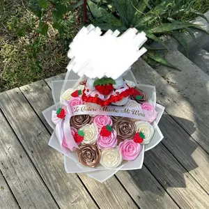 Kitty Eternal Rose Bouquet 24-100 Counts Available with Strawberry Decorations and Custom Message Featuring Adorable Kitty Design