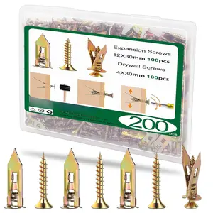 200 count Self Drilling Drywall Anchors with Screws Kit, 2025 Upgraded (0.47X1.18inch) Zinc Plated Steel Wall Anchors and Self Tapping Screws No Drill or Holes in Wall