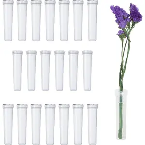 JFFX 20 Pcs Floral Water Tubes 2.8 Inch Clear Plastic Flower Vials with Caps for Flower Arrangement Decoration