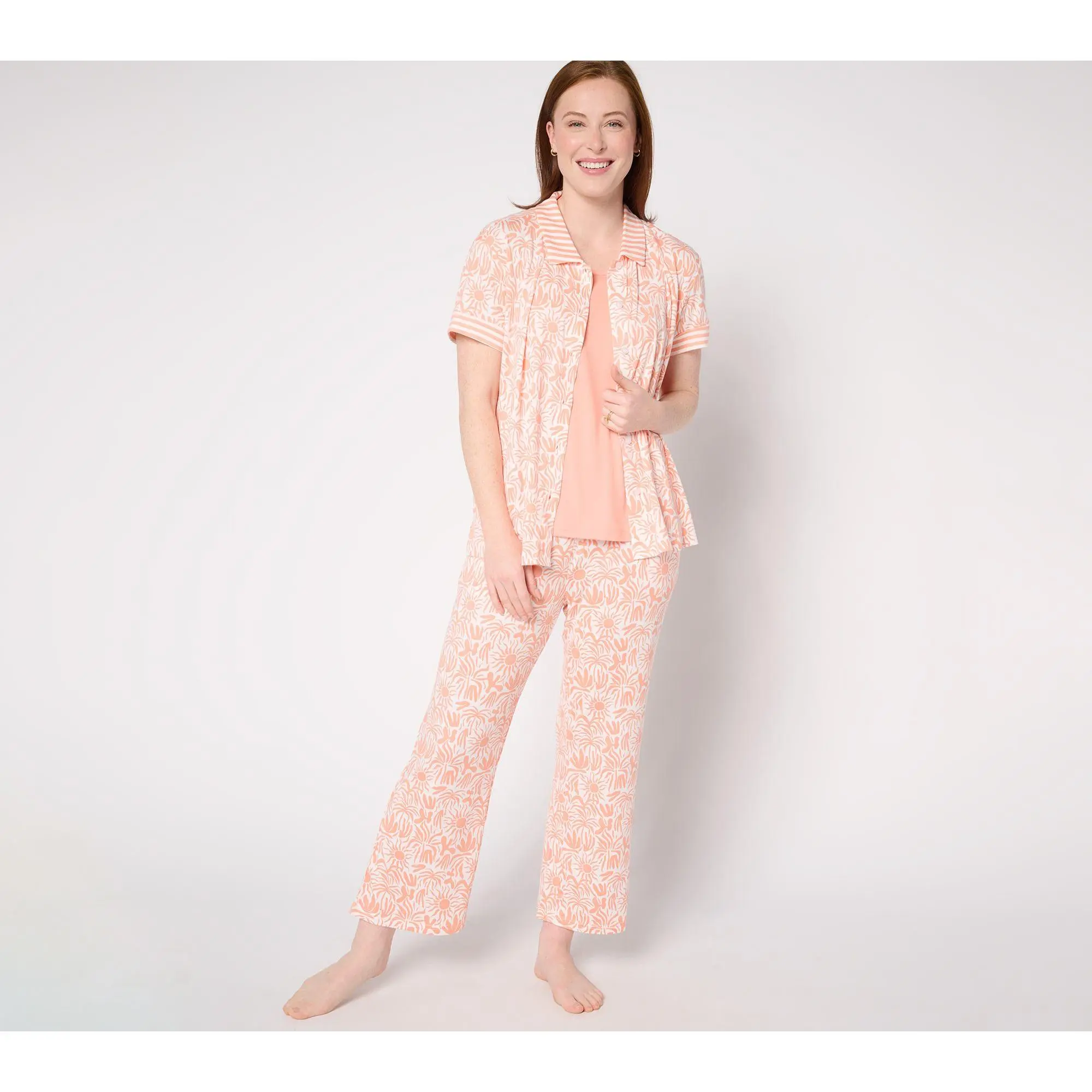MUK LUKS Tall Cloud Knit Collared Top, Tank and Crop Pajama Set