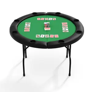 Garvee 8 Player Round Folding Poker Table with Cup Holders - 48 Inch Professional Casino Grade Card Table for Texas Holdem & Blackjack - Portable Multi Gaming Table for Home and Man Cave