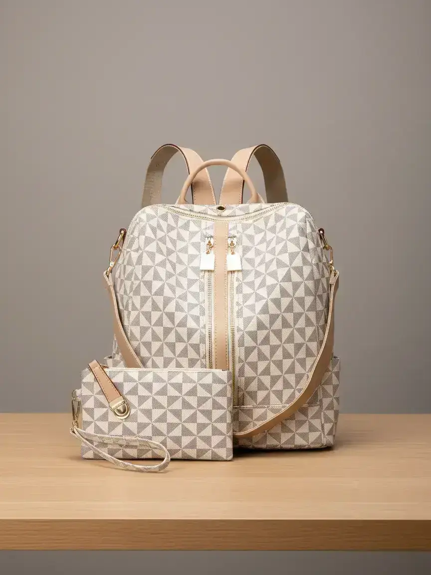 Geometric Pattern Backpack with Wallet Luminous Geometric Backpack, Clutch and Wallet Set  main image 4