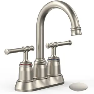 GARVEE 4 inch Classical Bathroom Faucets for Sink 2 Holes 3 Holes Brushed Nickel, with Pop Up Drain Stopper and Water Supply Hoses No-Lead Modern Single Handle Bathroom Faucet