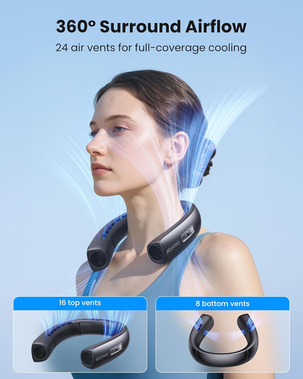 Gaiatop Portable Neck Fan, 40° Stretch Neck Cooler with 360° Surrounding Cooling, 1-100 Speed Scroll Switch Hands Free Personal Fans H1 Turbo Mode for Outdoor Travel Office Gym Gifts for Dad Mom Valentine's Day gift Gaiatop Portable Neck Fan, 40° Stretch Neck Cooler with 360° Surrounding Cooling, 1-100 Speed Scroll Switch Hands Free Personal Fans H1 Turbo Mode for Outdoor Travel Office Gym Gifts for Dad Mom Valentine's Day gift