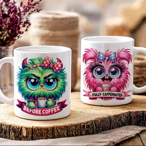 Caffeinated Mugs 11-15oz - Fully Caffeinated and Before Coffee Design - Perfect for Coffee Lovers