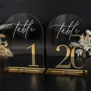 Wedding Table Number Plate, Acrylic Plaque, 1 Set Arch Acrylic Table Number with Bracket, Desktop Digital Center Decoration Set for Anniversary, Event, Party, Wedding, Signs