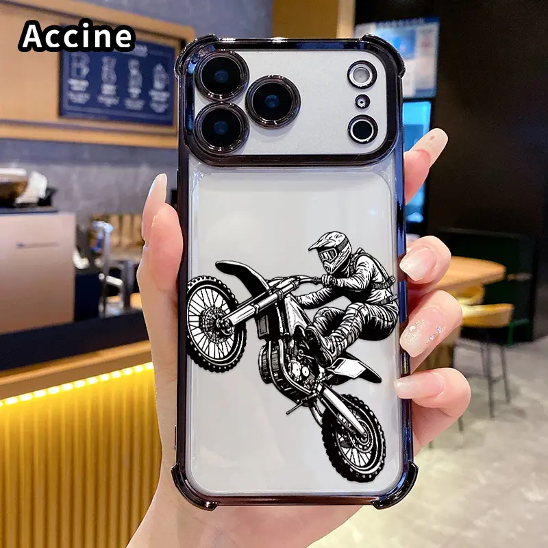 Compatible with iPhone 17 16 Pro Max 15 Plus 14 13 12 11 E Air Phone Case  Dirt Bike Pattern Transparent Full Coverage Four Corners Anti-drop Casing -  TikTok Shop