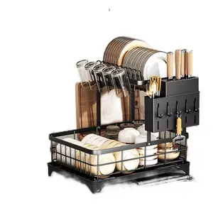 1 Or 2-Tier Space-Saving Kitchen Dish Drying Rack, Multifunctional Dish Rack, Rustproof Kitchen Dish Drying Rack With Drainboard
