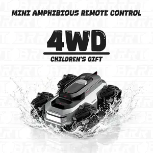 BRRRRT Mini Amphibious RC Car 4WD Waterproof Stunt Truck 360° Flip & Rotation All Terrain Remote Control Vehicle Boat for Kids Age 5-12 Boys Girls Birthday Gift Water Beach Pool Toy