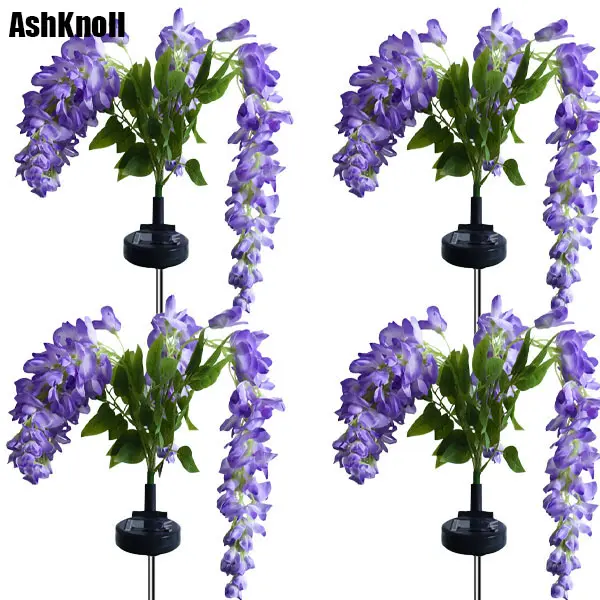 【AshKnoll】Solar Wisteria Ground-Stake Light – Outdoor Garden & Patio Decorative Light; Wireless Artificial Wisteria String Light; Waterproof – Suitable for Potted Plants or Ground Insertion solar