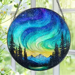 Stained Glass Window  - 8 Inch Northern Lights Suncatcher for Window Doors  Decoration, Valentine's Day Mother's Day Christmas Birthday Gifts for Women, Men, and Mom Grandma